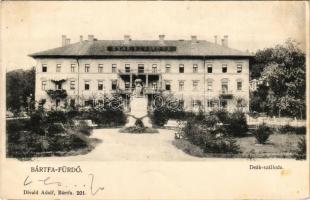 1911 Bártfa, Bártfafürdő, Bardejovské Kúpele, Bardiov, Bardejov; Deák szálloda, Erzsébet királyné (Sissi) szobor, emlékmű. Divald Adolf kiadása 201. / hotel, Empress Elisabeth of Austria (Sisi) monument, statue (fl)