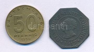 Német Birodalom / Weimari Köztársaság / Coburg 1917. 10pf Zn szükségpénz + NDK 1950A 50pf Al-bronz T:XF,VF German Empire / Weimar Republic / Coburg 1917. 10 Pfennig Zn necessity money + GDR 1950A 50 Pfennig Al-bronze C:XF,VF