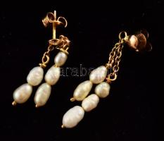 Régi tenyésztett gyöngy ékszer szett, a karkötő ezüst (Ag) kapoccsal, a nyaklánc 14K arany (Au) kapo...