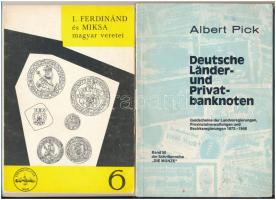 Zaláni Béla: "A Habsburgok magyar veretei I. - I. Ferdinánd 1526-1564; Miksa 1564-1576". A Magyar Éremgyűjtők Egyesülete Kiadása, Budapest, 1972. + Albert Pick: "Deutsche Länder- und Privatbanknoten - Geldscheine der Landesregierungen, Provinzialverwaltungen und Bezirksregierungen 1872 - 1948". Berlin, 1975. T:használt, de jó állapotban.