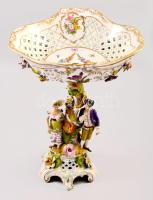 Carl Thieme (feltehetően) figurális díszítésű aufsatz. cca 1900, figurális és gazdag plasztikus virágos díszítéssel, kézzel festett, lekapart jelzéssel, apró pattogzásokkal, m. 35 cm