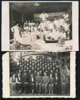 2 db fotólap: hadikórházi csoportkép + úttörő vasutasok, utóbbi viseltes állapotban, 8,5x13,5 cm körül