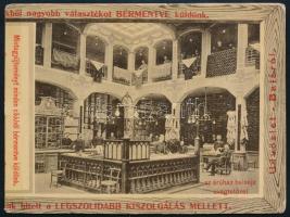 cca 1910 Baja, Reich Farkas Fiai Divat-, Vászon- és Szőnyeg-Áruháza kinyitható, képes reklámlapja, ragasztott, kinyitva: 10,5x28 cm