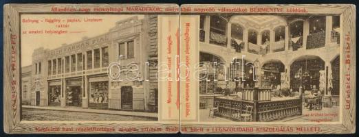 cca 1910 Baja, Reich Farkas Fiai Divat-, Vászon- és Szőnyeg-Áruháza kinyitható, képes reklámlapja, r...