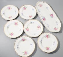 Hollóházi Hajnalka mintás szendvicses / süteményes készlet, jelzett, teljes, egyik tálon pattanással.