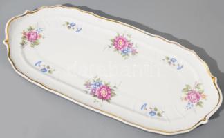 Hollóházi Hajnalka mintás szendvicses / süteményes készlet, jelzett, teljes, egyik tálon pattanással