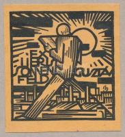 Balogh István (1890-1956): Ex libris Sonnenfeld Gusztáv, fametszet, papír, jelzett a metszeten, teteje kartonra kasírozva, 6x6 cm