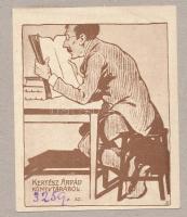 Faragó Géza (1877-1928): Kertész Árpád könyvtárából (szecessziós ex libris), klisé, papír, jelzett a metszeten, teteje kartonra kasírozva, 6,5x5 cm