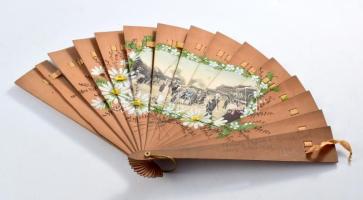 cca 20. sz eleje, festett legyező feliratokkal, 18x30 cm