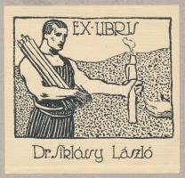 Hegedűs László (1870-1911): Ex libris Dr. Siklóssy László. Klisé, papír, jelzés nélkül, teteje kartonra kasírozva, 5x5,5 cm