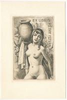 Kékesi László (1919-1993): Ex libris Réthy István (erotikus ex libris), rézkarc, papír, jelzett a karcon, 10,5×6,5 cm