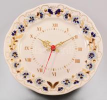 Zsolnay búzavirág mintás falióra, kézzel festett, jelzett, hibátlan, d: 25,5 cm