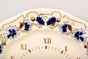 Zsolnay búzavirág mintás falióra, kézzel festett, jelzett, hibátlan, d: 25,5 cm