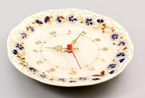 Zsolnay búzavirág mintás falióra, kézzel festett, jelzett, hibátlan, d: 25,5 cm