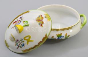 Herendi Viktória mintás fedeles edény, citromfogóval, jelzett, kézzel festett, hibátlan, 13x10 cm