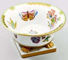 Herendi Viktória mintás körmös mogyorókínáló, jelzett, kopott aranyozással, d: 14 cm, m: 7,5 cm