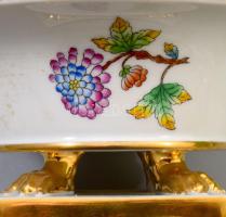 Herendi Viktória mintás körmös mogyorókínáló, jelzett, kopott aranyozással, d: 14 cm, m: 7,5 cm