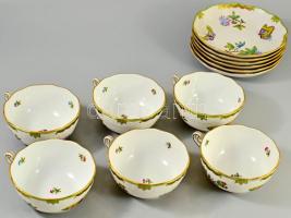 Herend Viktória mintás 6 darab csésze alátéttel. Jelzett, kézzel festett, hibátlan, d: 16,5 cm