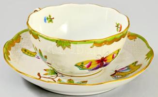 Herend Viktória mintás 6 darab csésze alátéttel. Jelzett, kézzel festett, hibátlan, d: 16,5 cm