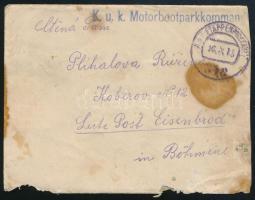1918 Tábori posta levél "K.u.K. ETTAPENPOSTAMT / 348" , kék / blue "K.u.k. Motorbootparkkomando"