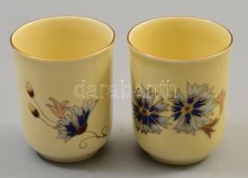 Zsolnay 2 darab búzavirág mintás pohár, jelzett, hibátlan, m: 6,5 cm