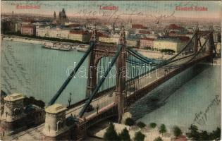 1910 Budapest, Erzsébet híd + "BUDAPEST - GALÁNTA - ODERBERG 362 A" vasúti mozgóposta bélyegző (EK)