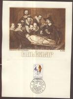 Vén Zoltán (1941-): Dr. Tulp anatómiája rézkarc-papír kis szériás emléklapon alkalmi bélyegzéssel 15x21 cm