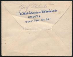 1918 Tábori posta levél "K.u.K. ETTAPENPOSTAMT / 348" hátoldalán kék "K.u.k. Motorboo...