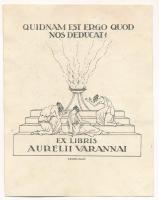 Kende Jolán (XX. sz első fele): Ex libris Aurelii Varannai (art deco ex libris), klisé, papír, jelzett a klisén, 6,5×6 cm