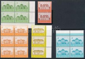 1986 Kastélyok 6 klf érték összefüggésben, sihl papíron; a 2Ft, 4Ft és 8Ft értékek 12 : 11 1/2, a többi érték 12 3/4 : 12 1/4 fogazással (28.200)