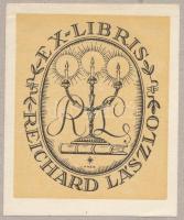 Kner Albert (1899-1976): Ex libris Reichard László. Klisé, papír, jelzett a klisén, lap teteje kartonra kasírozva, 6x5 cm