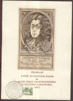 Kass János (1927-): Hermann Boerhaave  rézkarc-papír kis szériás emléklapon alkalmi bélyegzéssel 15x21 cm