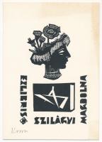 Kopasz Márta (1911-2011): Ex libris Szilágyi Magdolna. Linómetszet, papír, jelzett, 9,5x6,5 cm