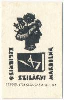 Kopasz Márta (1911-2011): Ex libris Szilágyi Magdolna. Linómetszet, papír, jelzés nélkül, 3x2 cm