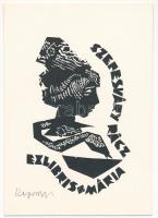 Kopasz Márta (1911-2011): Ex libris Szepesváry Rácz Mária. Linómetszet, papír, jelzett, 9,5x6 cm