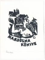 Kopasz Márta (1911-2011): Magdolna könyve (Ex libris). Linómetszet, papír, jelzett, 9,5x7 cm