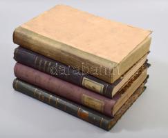 1876 - 1893 Gewerbeblatt aus Württemberg 4 kötete: 1876 27. évf. No. 1-53.; 1884 36. évf. No. 1-52.; 1891 43. évf. No. 1-52.; 1893 45. évf. No. 1-29. Német nyelven. Átkötött félvászon-kötések, kopott borítókkal, régi bélyegzésekkel.