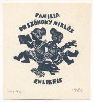 Kopasz Márta (1911-2011): Ex libris familia dr. Szónoky Miklós, 1984. Linómetszet, papír, jelzett, 8x7 cm