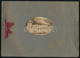 cca 1930 Miskolc és környéke (Lillafüred), album 5 db fekete-fehér képpel (Palotaszálló, alagút, stb.), kiadói zsinórfűzéses papírkötésben, a borítón kis sérülésekkel, 16,5x23 cm