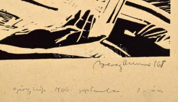 Berecz András (1929-2010): Olvasó, 1968. Linómetszet, papír, jelzett, a művész ajánlásával Soltész A...