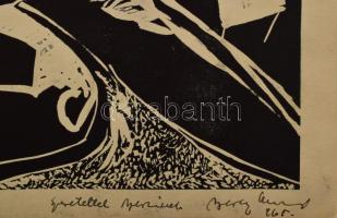 Berecz András (1929-2010): Olvasó a parkban, 1968. Linómetszet, papír, jelzett, a művész ajánlásával...