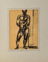 Cs. Nagy András (1927-2009): Álló férfi akt, 1962. Tus, papír, jelzett, paszpartuban, 29×20,5 cm