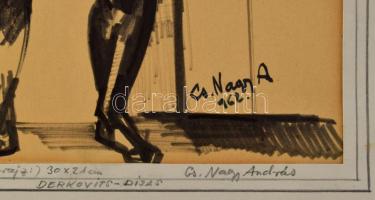 Cs. Nagy András (1927-2009): Álló férfi akt, 1962. Tus, papír, jelzett, paszpartuban, 29×20,5 cm