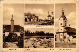 Tárnok, Hősök szobra, utca, strand, fürdőzők, Római katolikus templom. Honti Mihály kiadása (Rb)