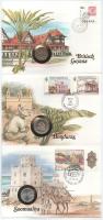 Vegyes, 3xklf érmés boríték tétel, bélyeggel, bélyegzéssel és német nyelvű leírással, benne: Brit-Guyana 1985. 25c + Honduras 1980. 10c + Szomália 1976. 10s T:UNC Mixed, 3xdiff "Münz-Briefe aus aller Welt" coins in envelope lot, with stamp and cancellation, with German language description, in it: British Guyana 1985. 25 Cents + Honduras 1980. 10 Centavos + Somalia 1976. 10 Senti C:UNC