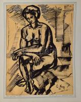 Cs. Nagy András (1927-2009): Ülő női akt, 1962. Tus, papír, jelzett, paszpartuban, 39×28 cm