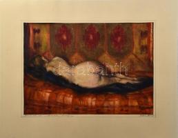 Soltész Albert (1926-2015): Fekvő női akt (első felesége), 1957. Akvarell, papír, jelzett, paszpartuban, 31,5×43,5 cm