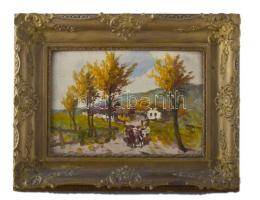 Németh György (1888-1962): Ökrök. Olaj, karton, jelzett. Hátoldalán Szabó György Képszalonja 1930-40 körüli bélyegzésével. Dekoratív, kissé sérült fakeretben, 24,5×34 cm