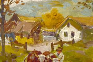 Németh György (1888-1962): Ökrök. Olaj, karton, jelzett. Hátoldalán Szabó György Képszalonja 1930-40...