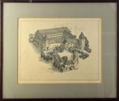 Deim Pál (1932-2016): Kőszeg vára. Rézkarc, papír, jelzett, üvegezett fakeretben, 29×38 cm